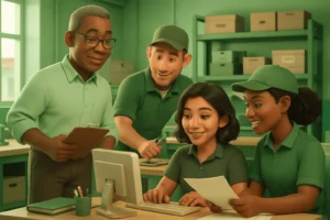 an ai generated image showing collaboration to start a management system